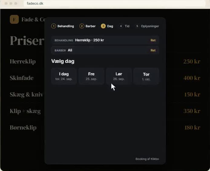 Hjemmeside med booking-vindue